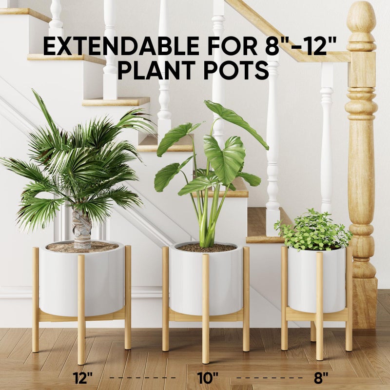 MUDEELA Plant Stand for Indoor Plants: Adjustable Width Fits 8-12 Inch Pots - Mid Century Modern Bamboo Plant Stand - 14.5 Inch Single Tier Small Floor Plant Holder, Natural, 1 Pack (Without Pot) - Image 3
